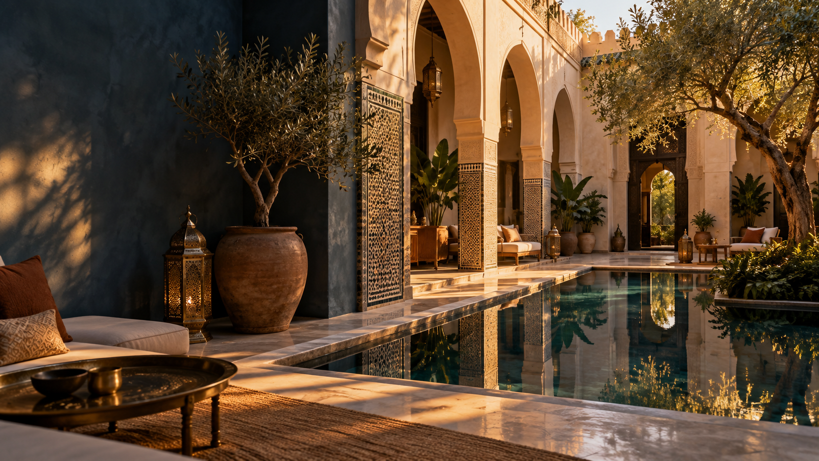 Cour intérieure raffinée d'un riad à Marrakech